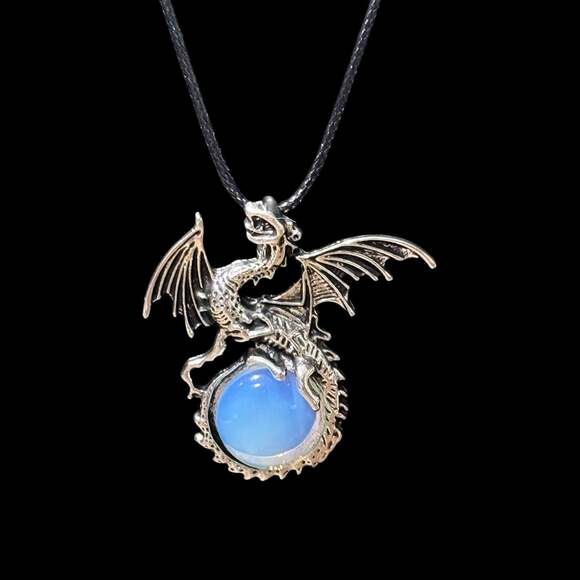 Unbranded Jewelry - Opalite Dragon Pendant Black Cord Necklace